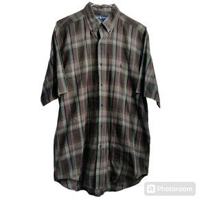 Ralph Lauren Men M Blake Button Down Short Sleeve Shirt Plaid Green Purple